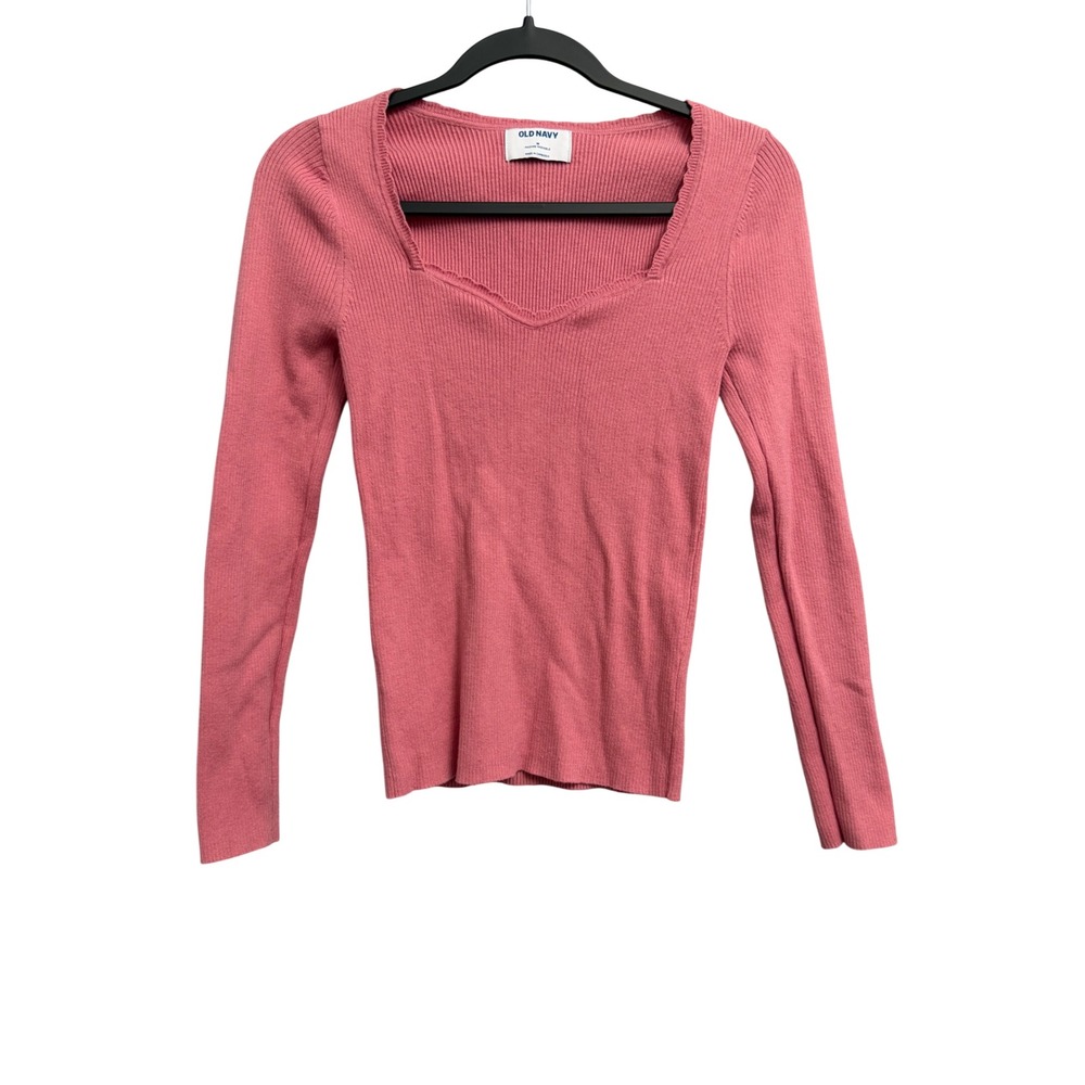 Old Navy Womens Pink Ribbed Sweetheart Neck Long Sleeve Sweater Size Medium